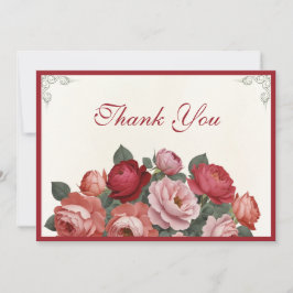 Tarjeta De Agradecimiento Flores de estilo vintage - Rosas rosadas rojas y m