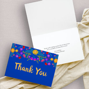Tarjeta De Agradecimiento Flores de Fiesta Mexicana Royal Azul