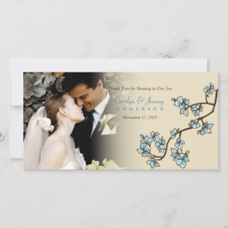 Tarjeta De Agradecimiento Flores de flores azules Boda asiática foto