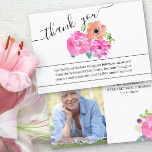 Tarjeta De Agradecimiento Flores de Foto y Acuarela Funeral