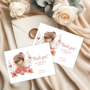 Tarjeta De Agradecimiento Flores de Hadas Caprichosas Rosa Sonrojado Cumplea