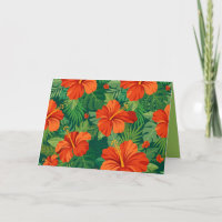 Flores de Hibisco Rojo Naranja Verde Follaje de la