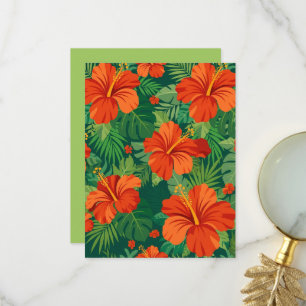 Tarjeta De Agradecimiento Flores de Hibisco Rojo Naranja Verde Follaje de la