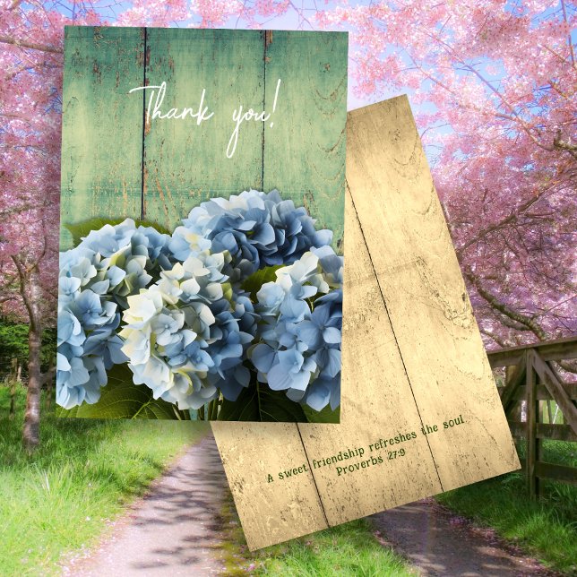 Tarjeta De Agradecimiento Flores De Hidrangea Azul Gracias A Las Escrituras (Subido por el creador)