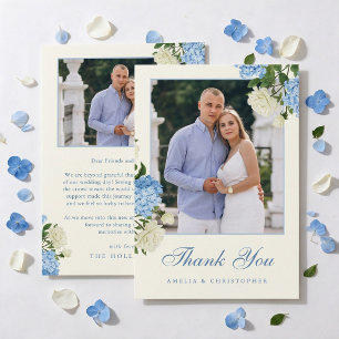 Tarjeta De Agradecimiento Flores de Hortensia Azul Rosa Blanca Boda Foto