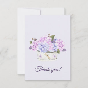 Tarjeta De Agradecimiento Flores de Hortensias Rosa y Morado Acuarela 