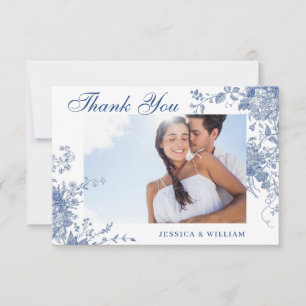 Tarjeta De Agradecimiento Flores de jardín francesas azules elegantes para f
