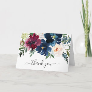Tarjeta De Agradecimiento Flores de la Marina Borgoña en Baby Shower Gracias