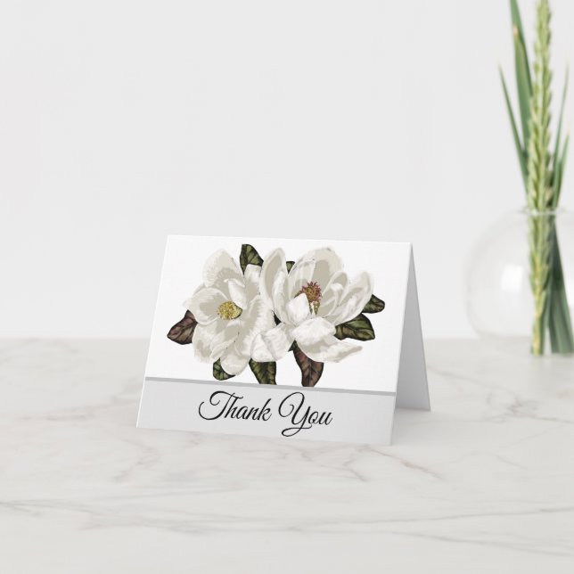 Tarjeta De Agradecimiento Flores de magnolia elegantes (Anverso)