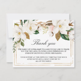 Tarjeta De Agradecimiento Flores de Magnolia y funeral de marco dorado Graci