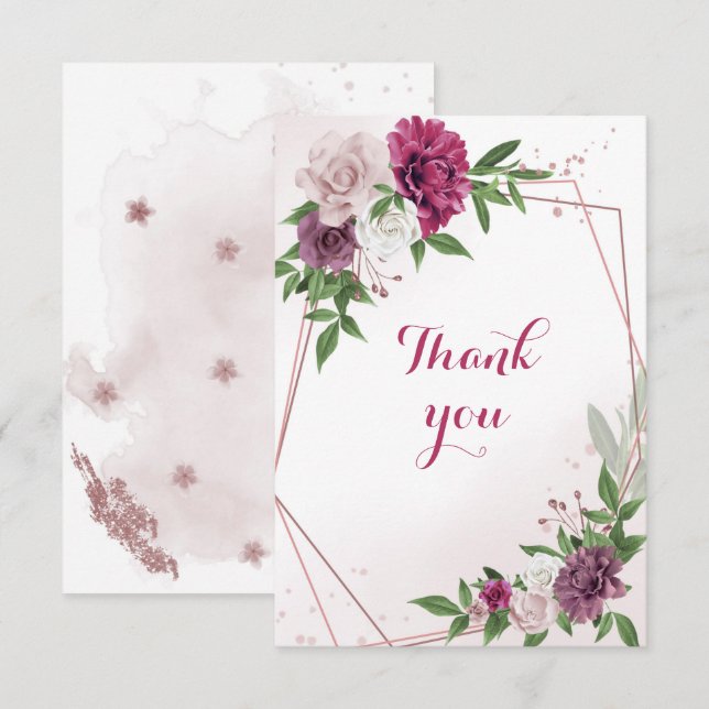 Tarjeta De Agradecimiento flores de malva rosa (Anverso / Reverso)