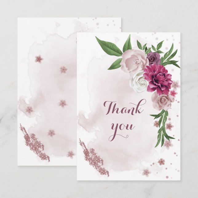 Tarjeta De Agradecimiento flores de malva rosa (Anverso / Reverso)