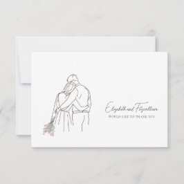 Tarjeta De Agradecimiento Flores de mano en línea minimalista