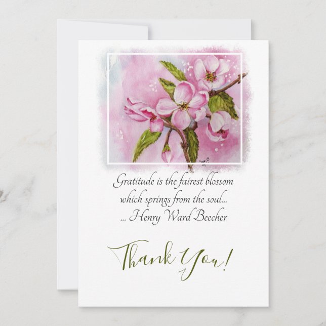 Tarjeta De Agradecimiento Flores de manzana rosa acuarela (Anverso)