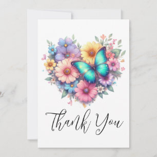Tarjeta De Agradecimiento Flores de margarita con una hermosa mariposa