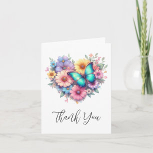 Tarjeta De Agradecimiento Flores de margaritas con una hermosa mariposa