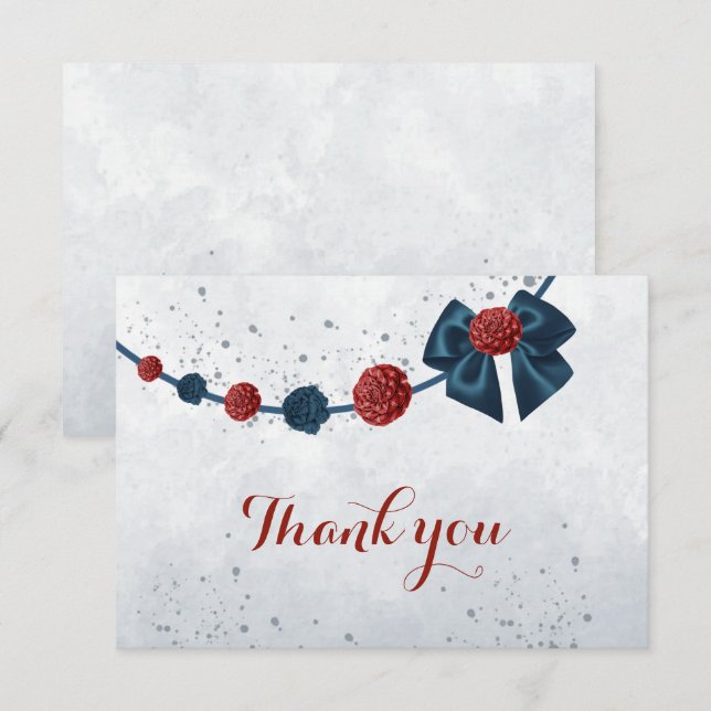 Tarjeta De Agradecimiento flores de marina y borgoña botánica (Anverso / Reverso)