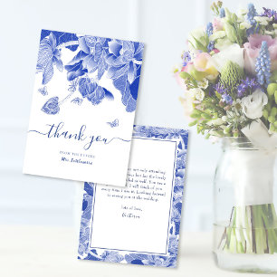 Tarjeta De Agradecimiento Flores de mariposa azules y blancas, ducha de novi