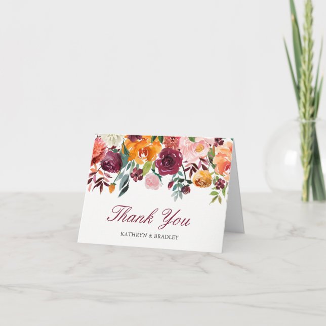 Tarjeta De Agradecimiento Flores de Marsala Rosa Azahar Gracias (Anverso)