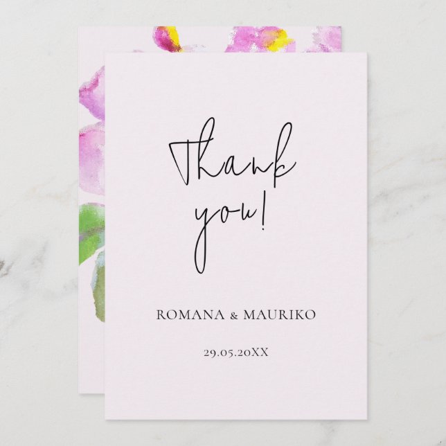 Tarjeta De Agradecimiento Flores de melocotón artísticas arte de acuarela (Anverso / Reverso)