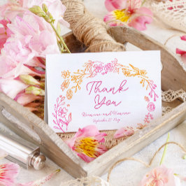Tarjeta De Agradecimiento Flores de Naranja rosa caprichosas a mano