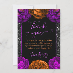 Tarjeta De Agradecimiento Flores de naranja y morado Halloween Quinceanera