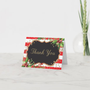 Tarjeta De Agradecimiento Flores de Navidad Rojo Negro Dorado Purpurina Conf