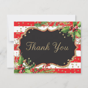 Tarjeta De Agradecimiento Flores de Navidad Rojo Negro Dorado Purpurina Conf
