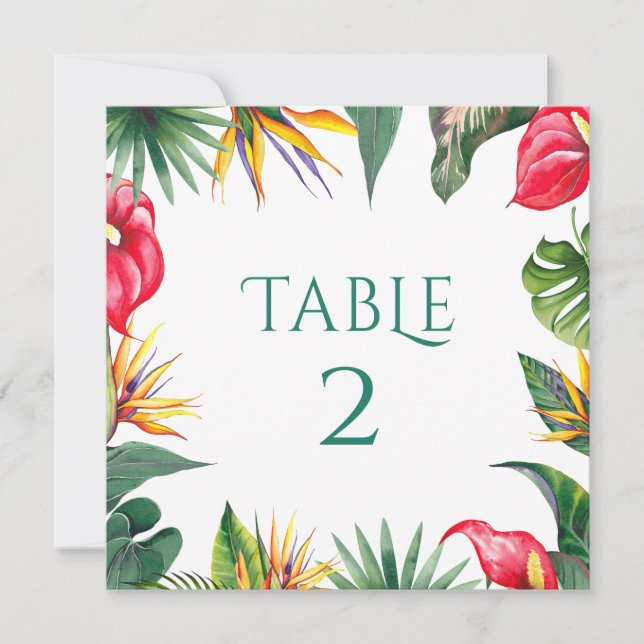 Tarjeta De Agradecimiento Flores de oasis tropical Número de tabla-Boda (Anverso)