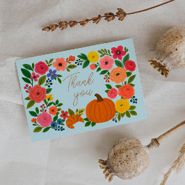 Tarjeta De Agradecimiento Flores de Otoño Azul Calabaza Shower de Bebé