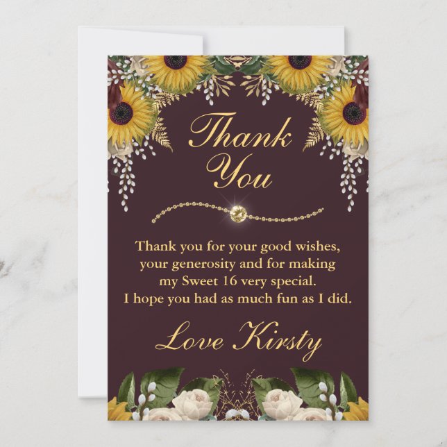 Tarjeta De Agradecimiento Flores de otoño borgoñonas Foliage Sweet 16 (Anverso)