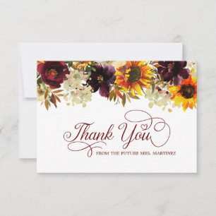 Tarjeta De Agradecimiento Flores de Otoño Girasol Rosa Despedida de Soltera 