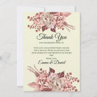 Tarjeta De Agradecimiento Flores de Otoño Rústicas sobre Fondo de Acuarela C