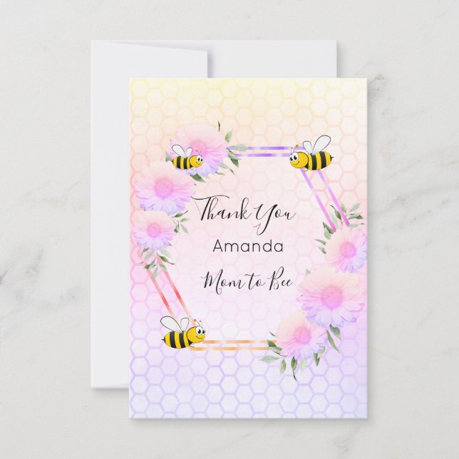 Tarjeta De Agradecimiento Flores de pasteles púrpuras rosadas para la ducha  (Anverso)