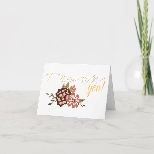 Tarjeta De Agradecimiento Flores de patrón marrón de melocotón caprichoso (Anverso)