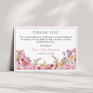 Tarjeta De Agradecimiento Flores de peonías rosadas elegantes Simpatía Funer
