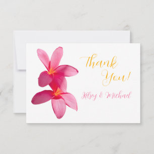Tarjeta De Agradecimiento Flores de Plumeria rosa, Boda tropical, floral