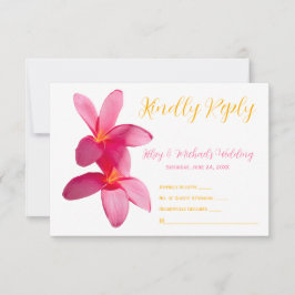Tarjeta De Agradecimiento Flores de Plumeria rosa, tropical, floral, RSVP