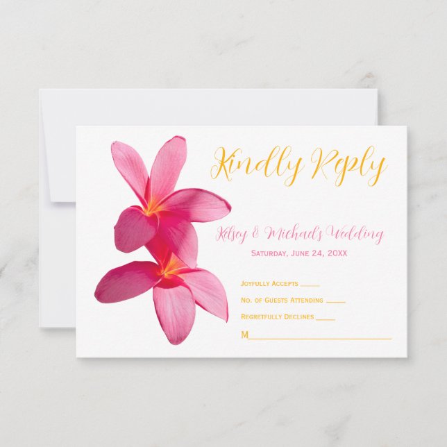Tarjeta De Agradecimiento Flores de Plumeria rosa, tropical, floral, RSVP (Anverso)
