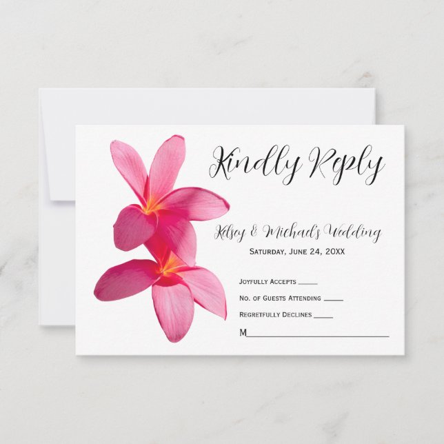 Tarjeta De Agradecimiento Flores de Plumeria rosa, tropical, floral, RSVP (Anverso)