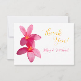 Tarjeta De Agradecimiento Flores de Plumeria Rosadas, Boda Tropical, Floral