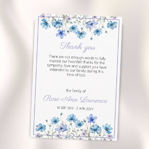 Tarjeta De Agradecimiento Flores de prado azules en acuarela Funeral