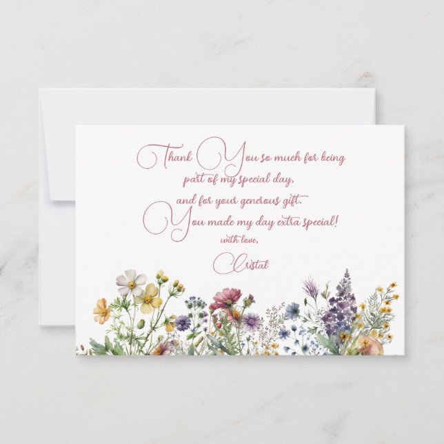 Tarjeta De Agradecimiento Flores de prados adultos floral Cumpleaños (Anverso)