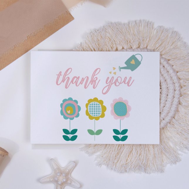 Tarjeta De Agradecimiento Flores de primavera Chica de mariposa rosa Baby Sh (Subido por el creador)