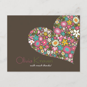 Tarjeta De Agradecimiento Flores de primavera Corazón Amor Bridal Shower Bod