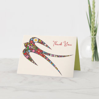 Tarjeta De Agradecimiento Flores de primavera de pájaro frio y singulares