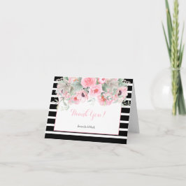 Tarjeta De Agradecimiento Flores de primavera rosadas acuarela rayas Gracias