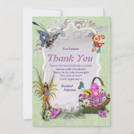 Tarjeta De Agradecimiento Flores de primavera y hadas de mariposa