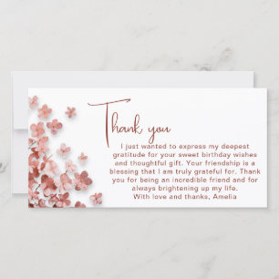 Tarjeta De Agradecimiento Flores de purpurina rosa Cumpleaños de mujer flora