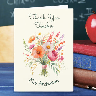 Tarjeta De Agradecimiento Flores de Ramo Floral Bonitas Personalizadas para
